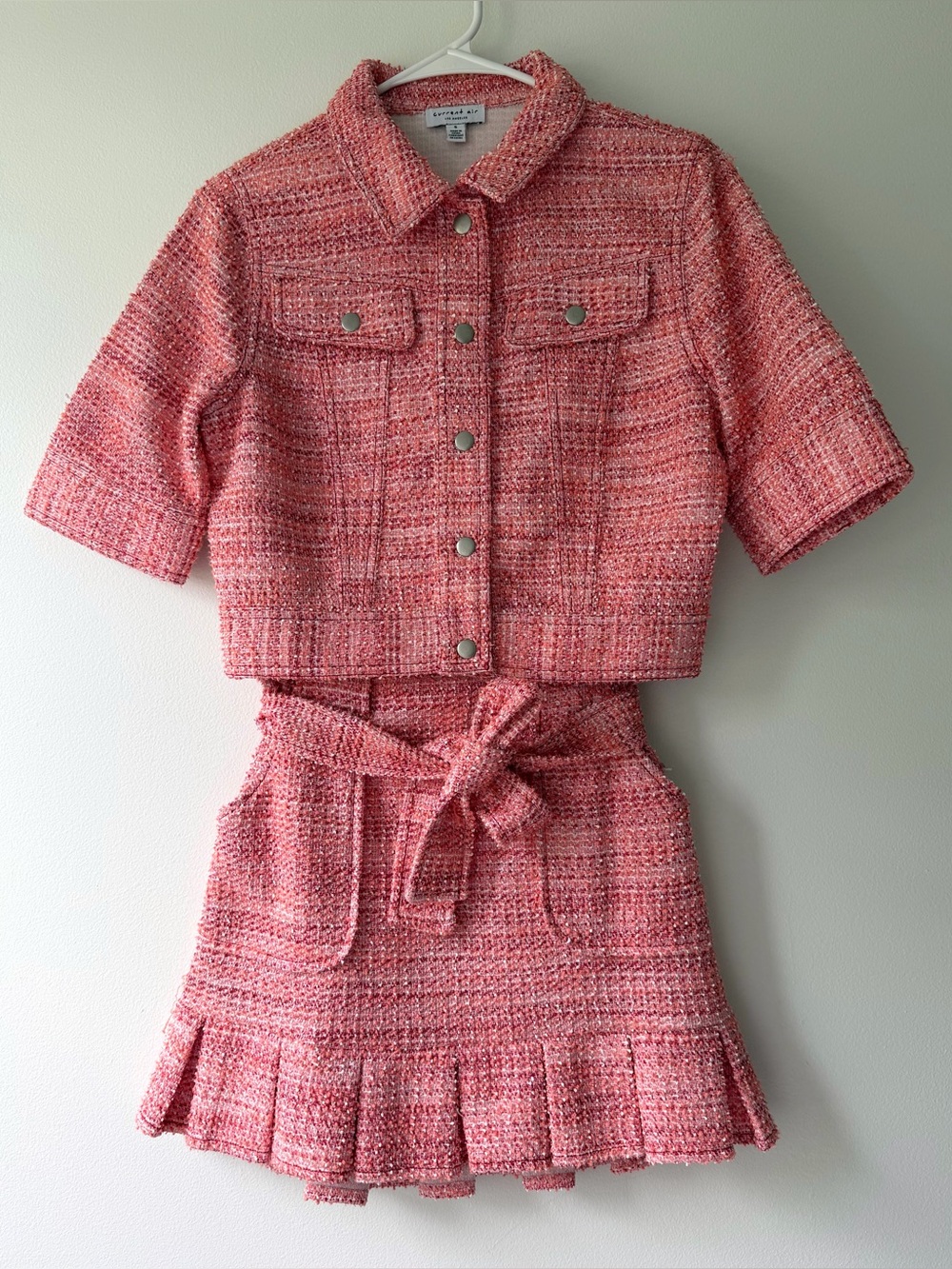 Two-tone Pink Tweed Jacket & Skirt Set